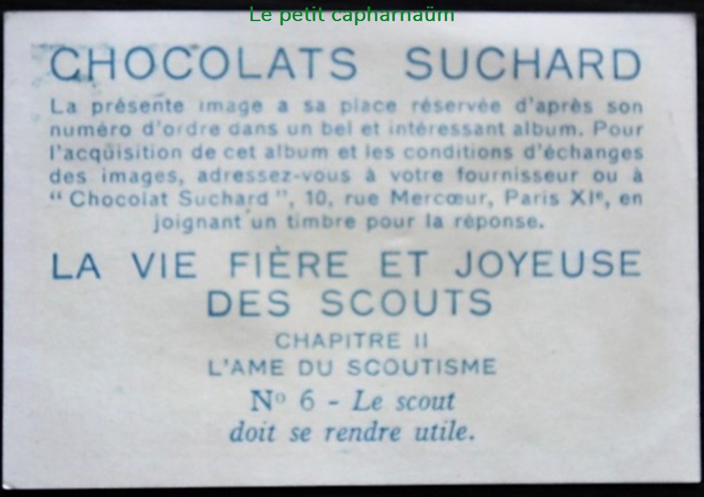 Image / Chromo - La vie fière et joyeuse des scouts - II-06 - Le scout doit se rendre utile documents anciens chromos images alimentaires image chromo la vie fiere et joyeuse des scouts ii 06 le scout doit se rendre utile