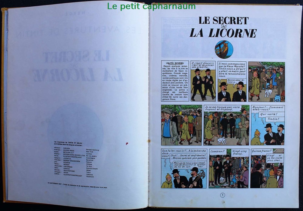 Tintin - 11 - Le secret de la Licorne - Rééd. 1971 - B39 4 livres bd revues bandes dessinees tintin 11 le secret de la licorne reed 1971 b39