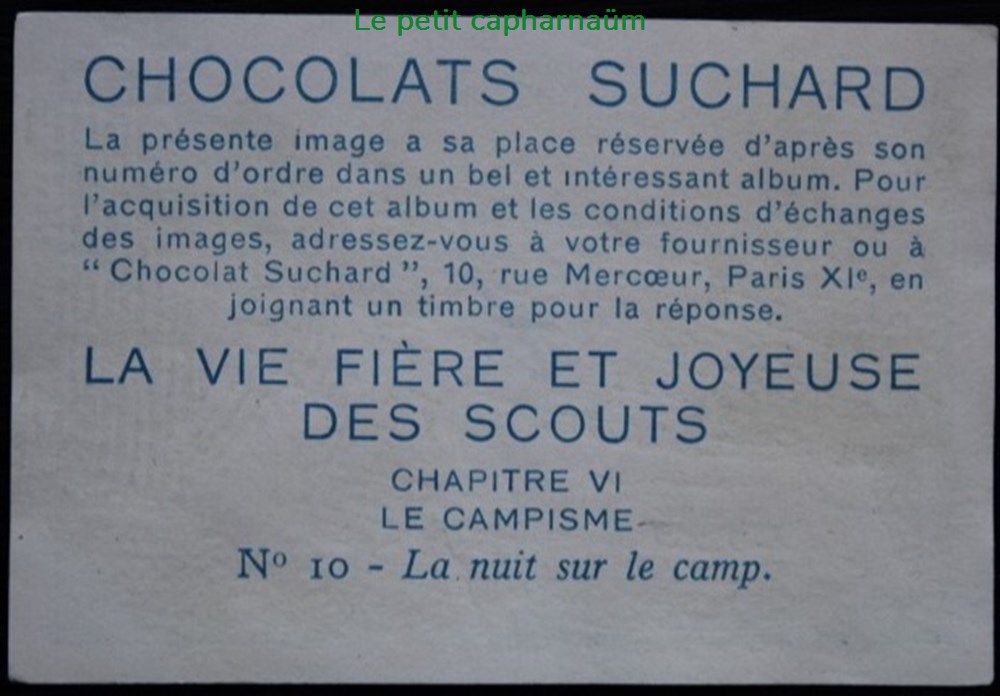 Image / Chromo - La vie fière et joyeuse des scouts - VI-10 - La nuit sur le camp documents anciens chromos images alimentaires image chromo la vie fiere et joyeuse des scouts vi 10 la nuit sur le camp