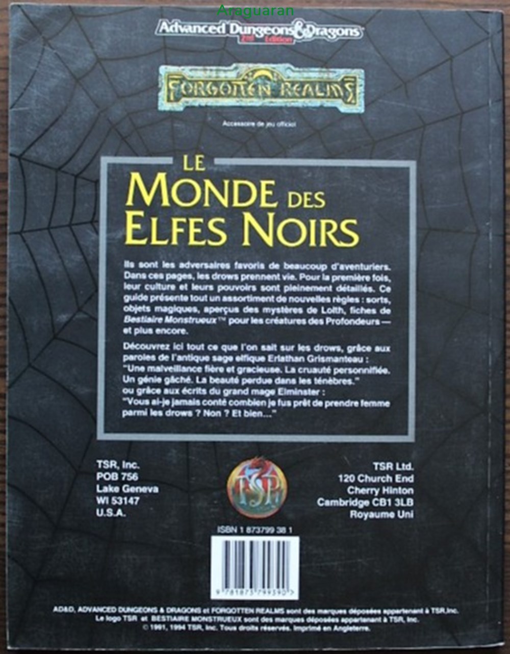 Jeu de rôle - AD&D2 - Monde des elfes noirs (Le) jeux societe jouets roles jeu de role ad d2 monde des elfes noirs le
