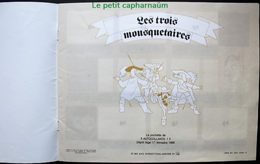 Les trois mousquetaires - Album collecteur de vignettes - A.G.E. 1984 3 divers decorations magnets autocollants les trois mousquetaires album collecteur de vignettes a g e 1984