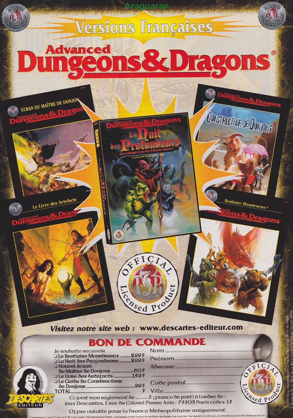 Publicité - AD&D2 - 1999 3 livres bd revues publicite ad d2 1999