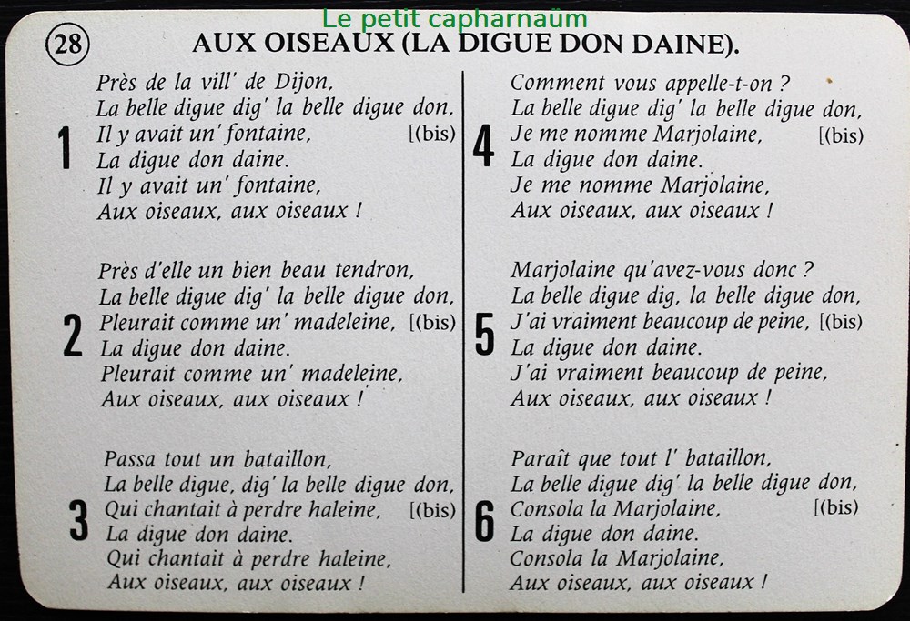 Chanson paillarde - Aux oiseaux (La digue don daine) jeux societe jouets cartes chanson paillarde aux oiseaux la digue don daine