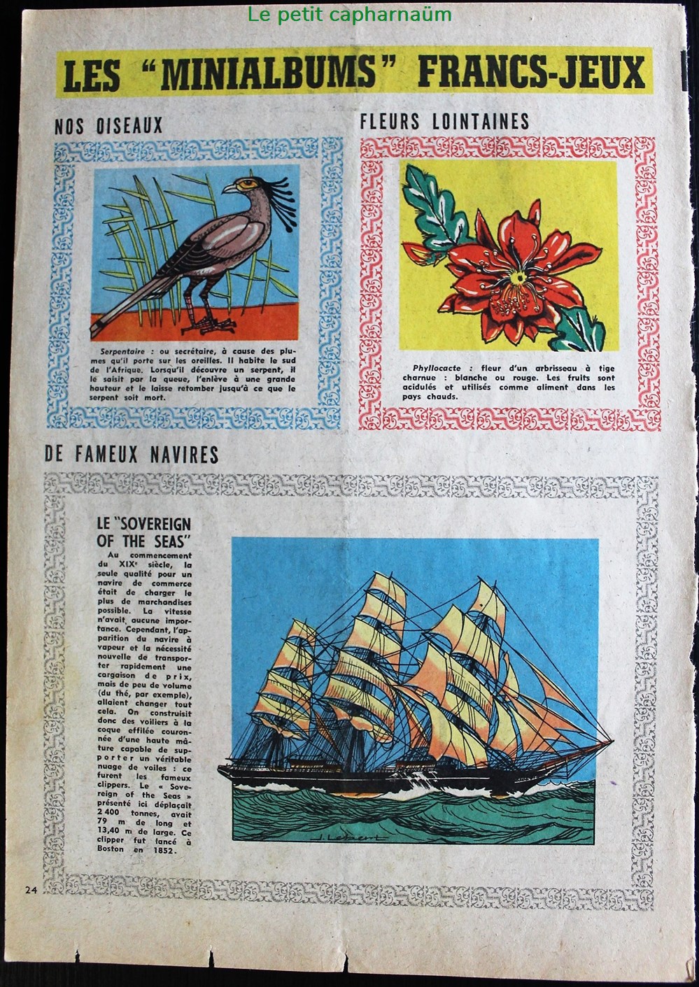 documents anciens chromos images mini albums francs jeux planches oiseaux fleurs lointaines fameux navires serie 2