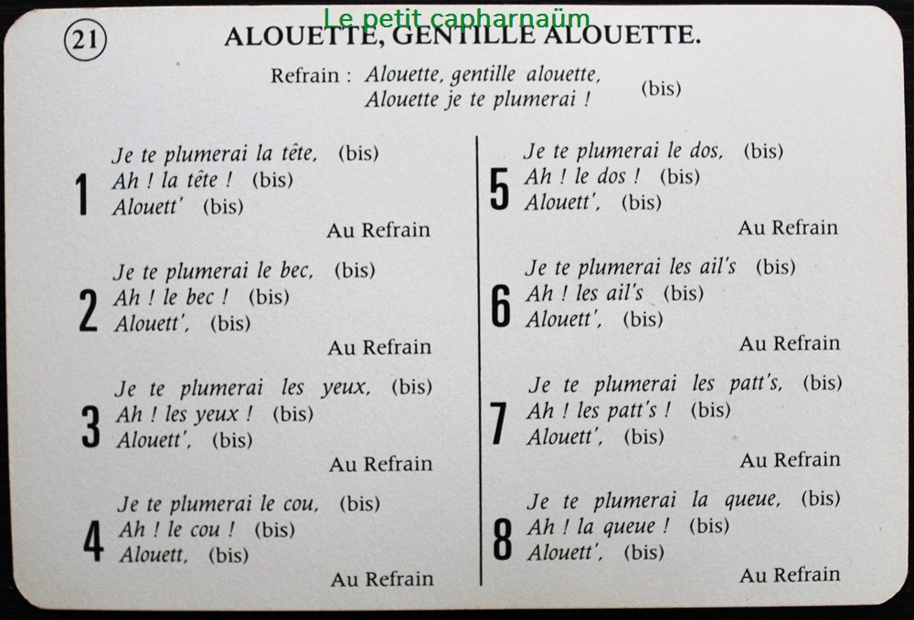 jeux societe jouets cartes chanson paillarde alouette gentille alouette