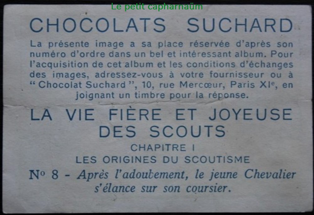 Image / Chromo - La vie fière et joyeuse des scouts - I-08 - Après l'adoubement documents anciens chromos images alimentaires image chromo la vie fiere et joyeuse des scouts i 08 apres adoubement