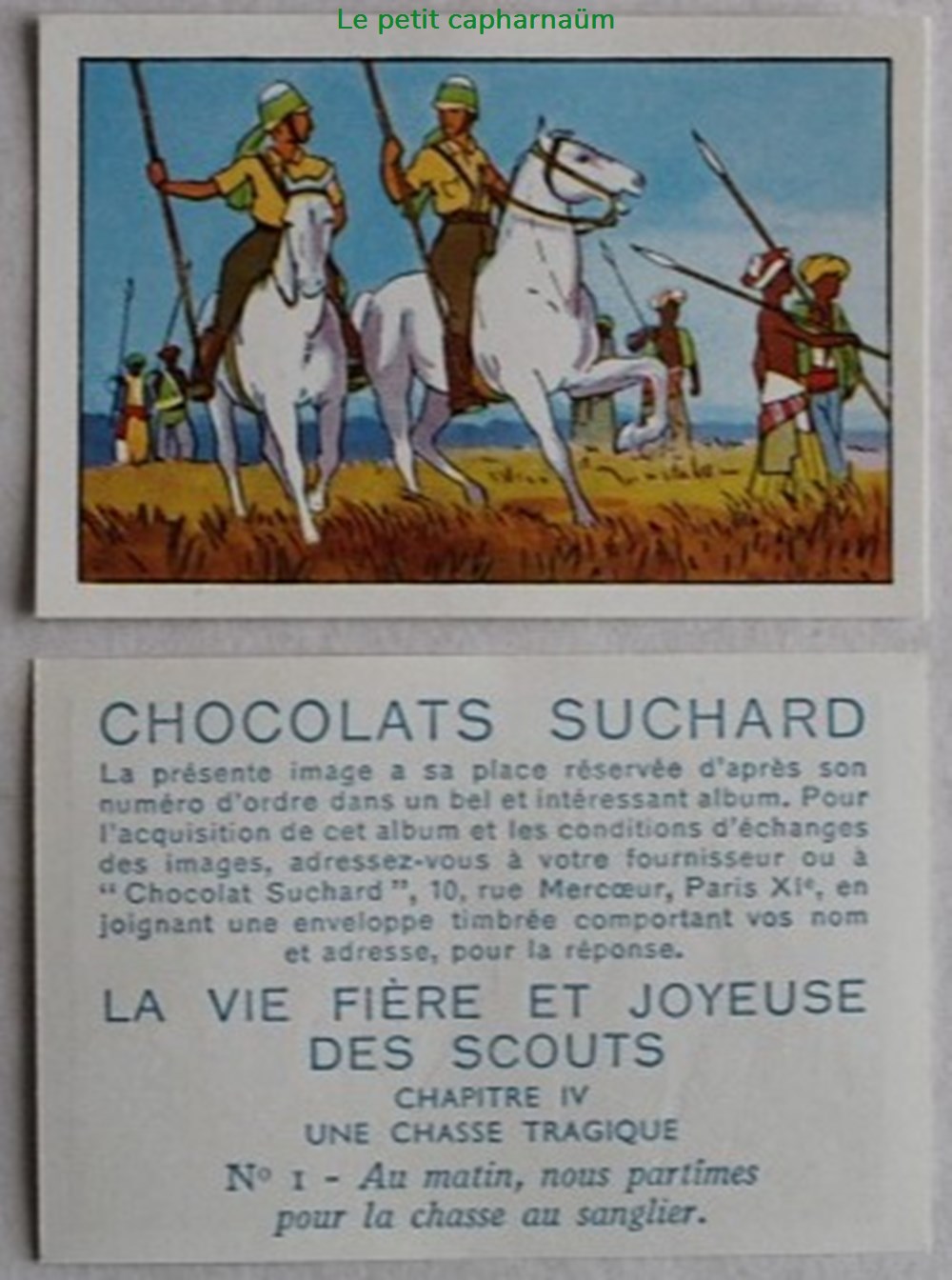 documents anciens chromos images alimentaires image chromo la vie fiere et joyeuse des scouts iv 01 la chasse au sanglier