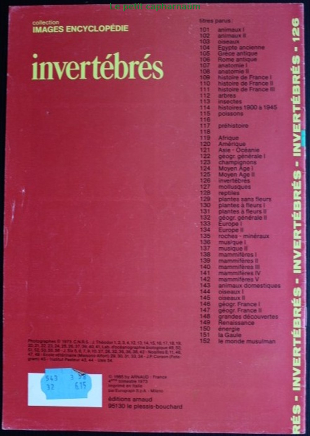 documents anciens chromos images documentation scolaire arnaud 126 invertebres edition 1985