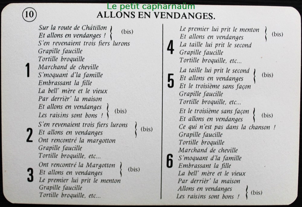 Chanson paillarde - Allons en vendanges jeux societe jouets cartes chanson paillarde allons en vendanges