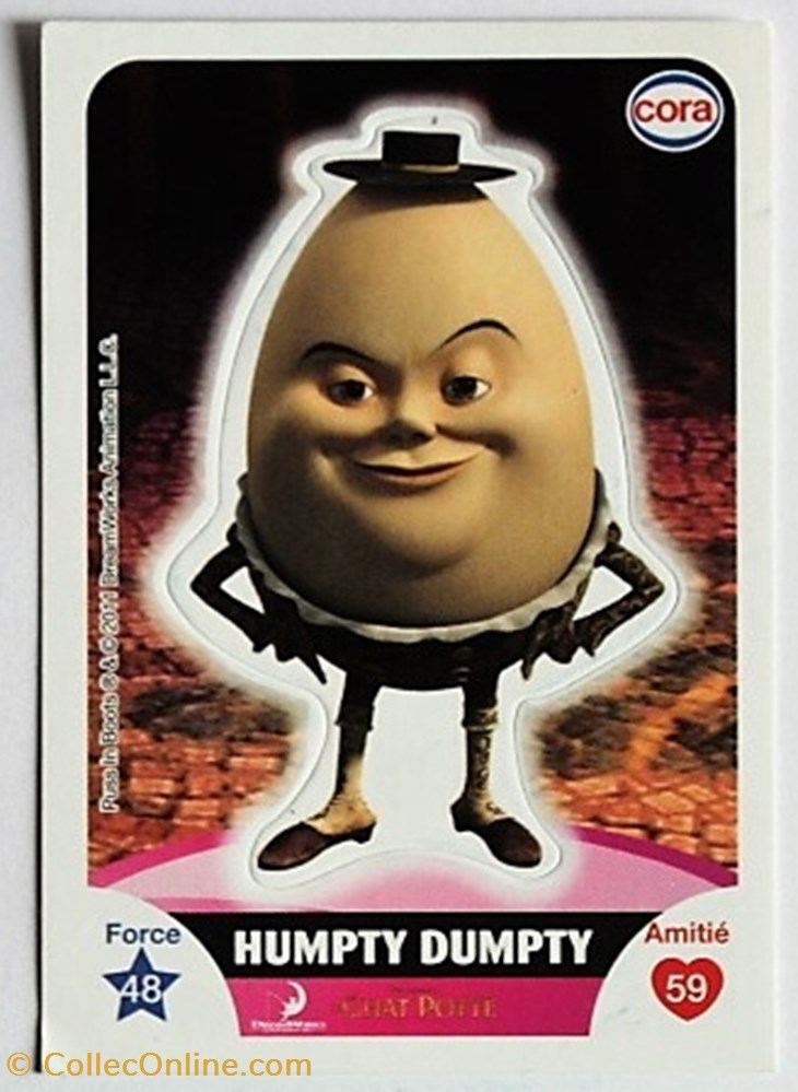 jeux jouets jeu de carte collectionner dreamworks cora 2011 s096 le chat potte humpty dumpty