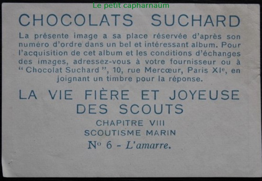Image / Chromo - La vie fière et joyeuse des scouts - VIII-06 - L'amarre documents anciens chromos images alimentaires image chromo la vie fiere et joyeuse des scouts viii 06 amarre