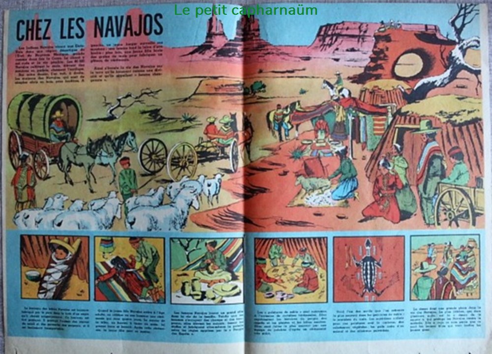 Encart central - Chez les Navajos - Indiens d'Amérique documents anciens planches plans techniques encart central chez les navajos indiens amerique