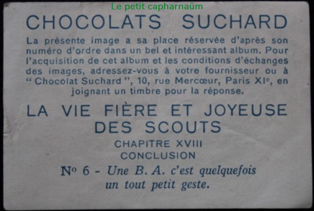 Image / Chromo - La vie fière et joyeuse des scouts - XVIII-06 - Une BA documents anciens chromos images alimentaires image chromo la vie fiere et joyeuse des scouts xviii 06 une ba