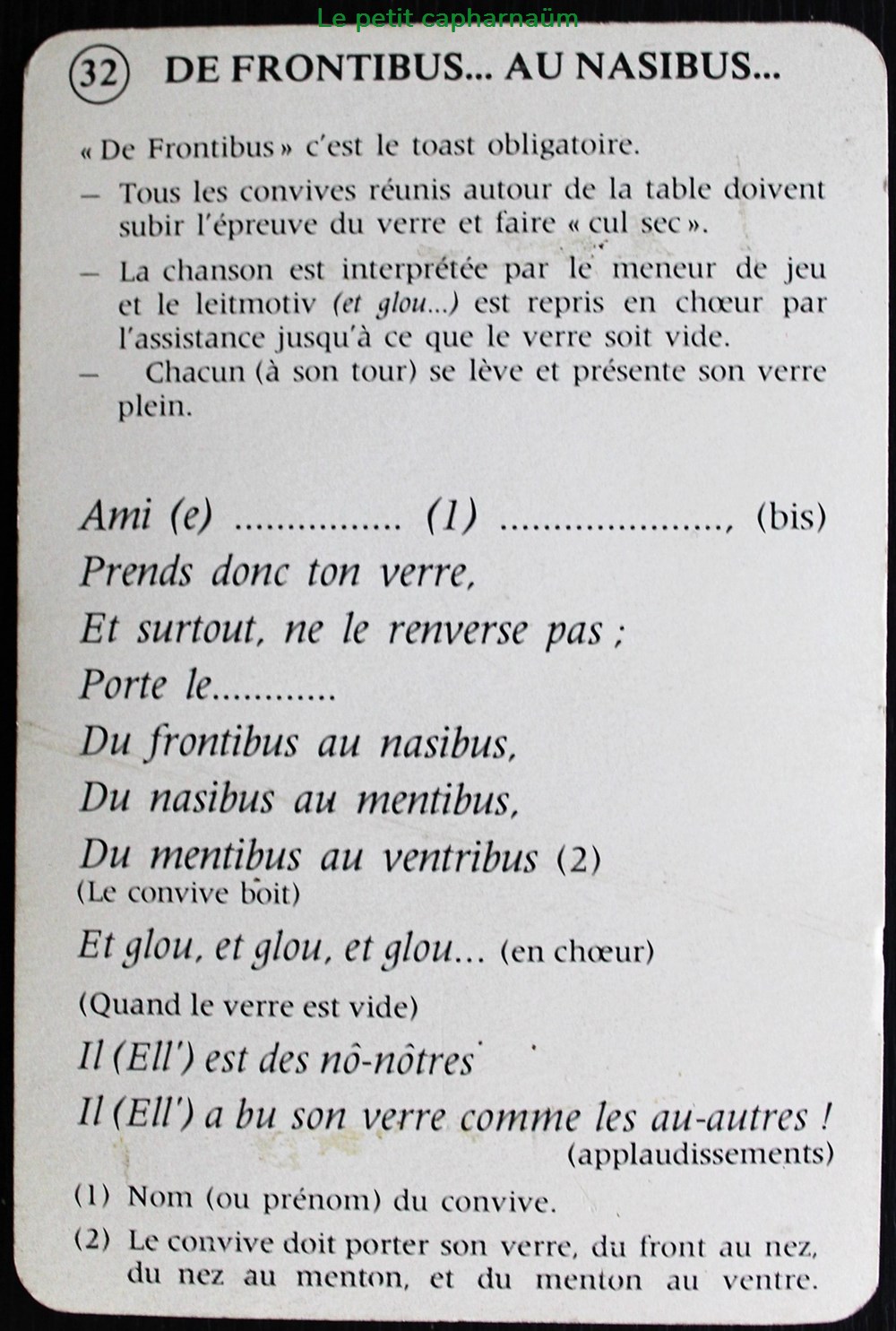 Chanson paillarde - De Frontibus... Au nasibus... jeux societe jouets cartes chanson paillarde de frontibus au nasibus