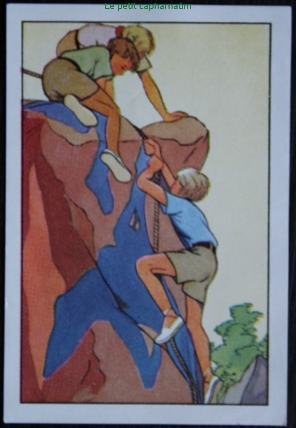 Image / Chromo - La vie fière et joyeuse des scouts - V-04 - L'escalade d'un rocher documents anciens chromos images alimentaires image chromo la vie fiere et joyeuse des scouts v 04 escalade un rocher