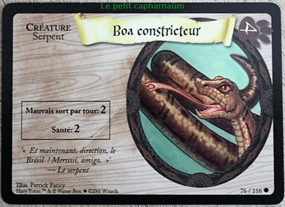 jeux societe jouets jeu carte collectionner tcg harry potter set de base 076 boa constrictor commune