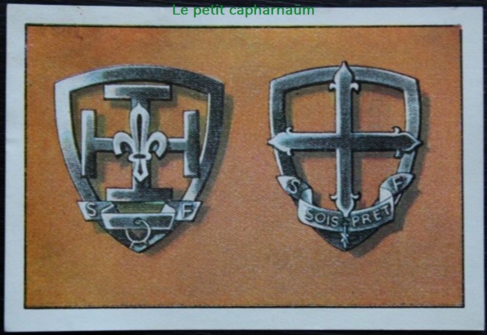 Image / Chromo - La vie fière et joyeuse des scouts - IX-01 - Insignes des scouts de France documents anciens chromos images alimentaires image chromo la vie fiere et joyeuse des scouts ix 01 insignes des scouts de france