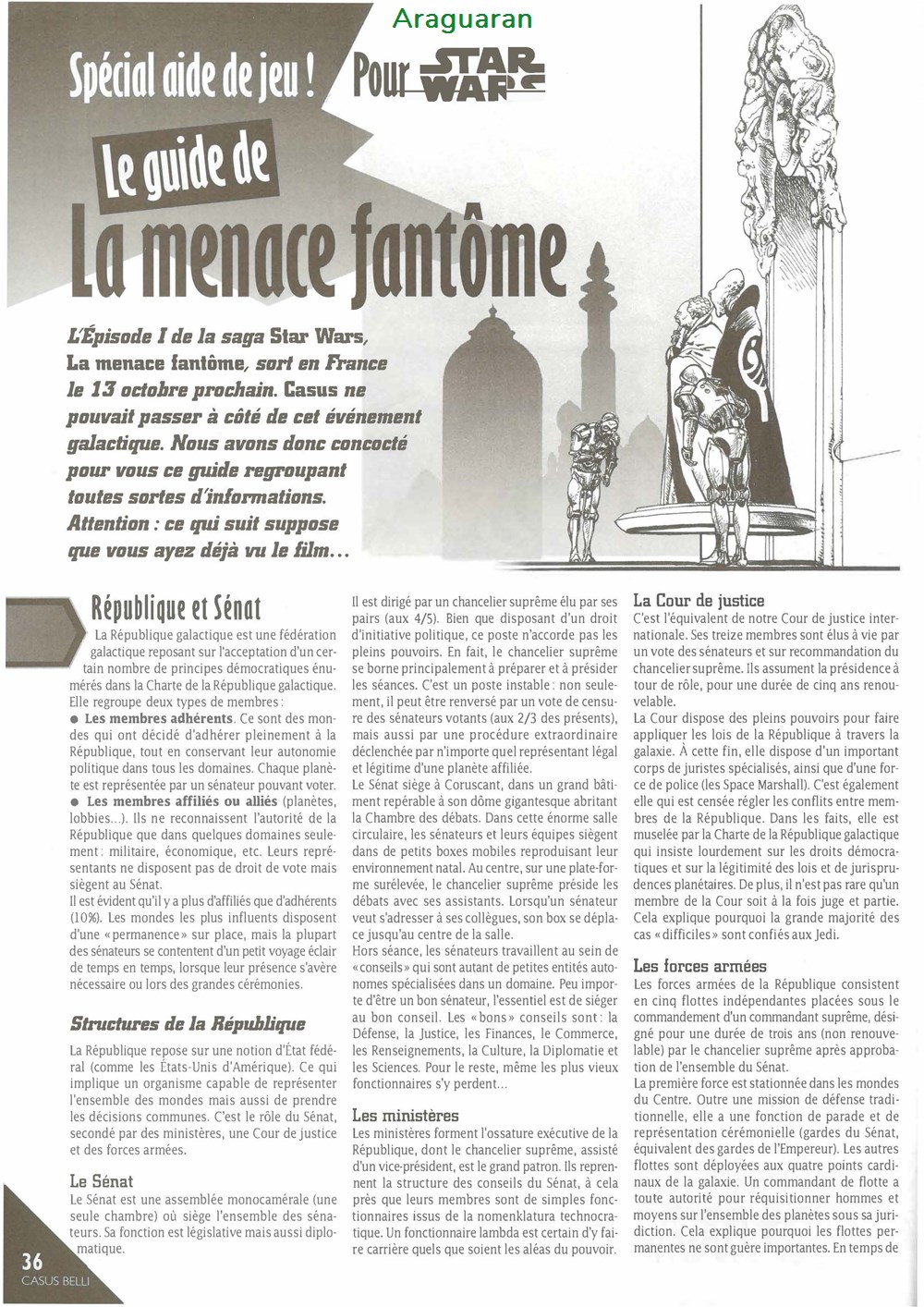 Aide de jeu - Starwars D6 - Le guide de la menace fantôme - Casus Belli 122 - 1999 jeux societe jouets roles aide de jeu starwars d6 le guide de la menace fantome casus belli 122 1999