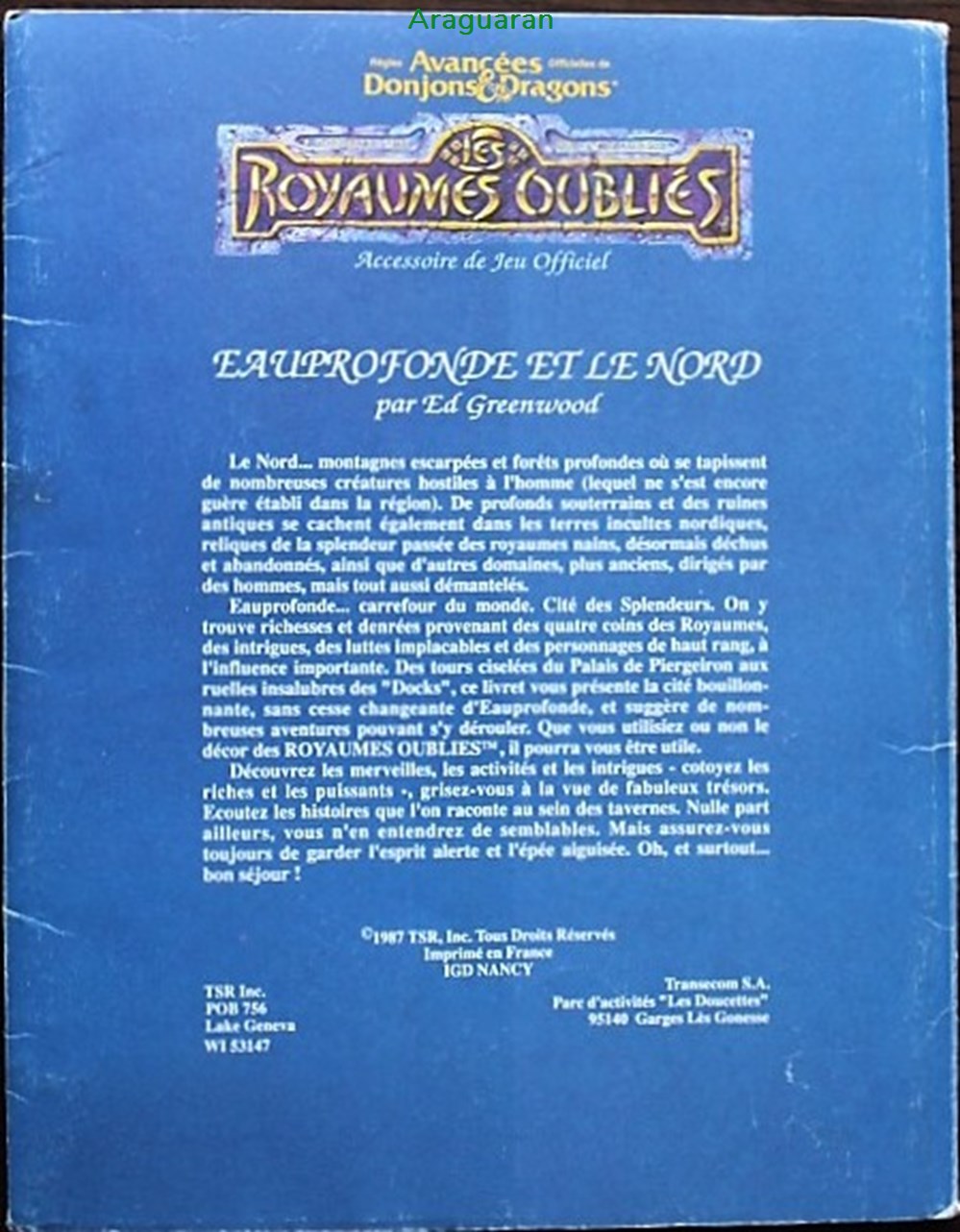 jeux societe jouets roles jeu de role ad d2 eauprofonde et le nord