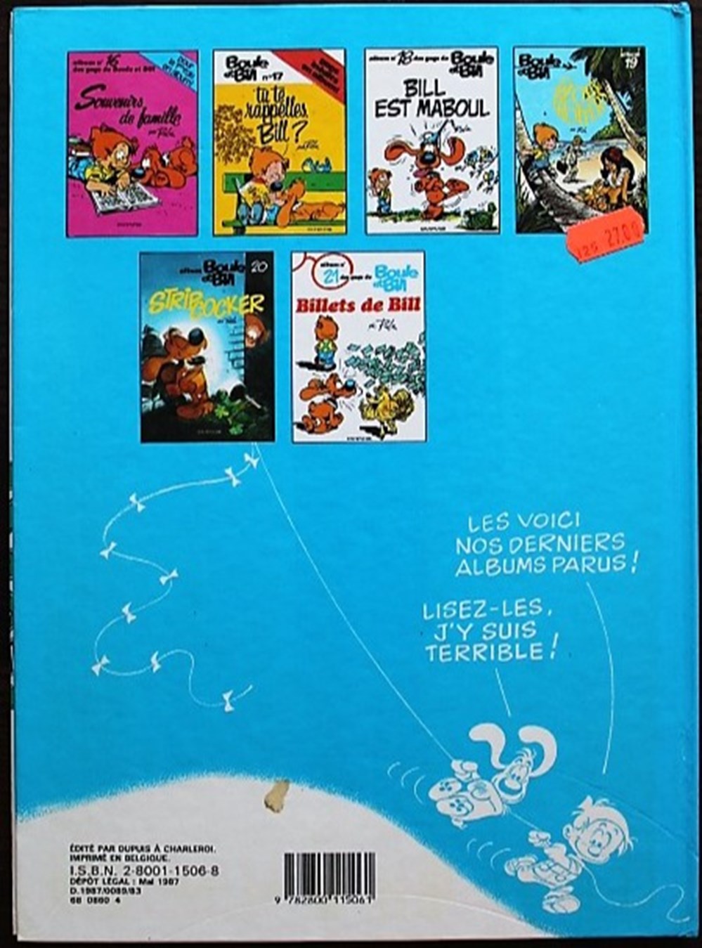 Boule et Bill - 21 - Billets de Bill - EO 1987 livres bd revues bandes dessinees boule et bill 21 billets de bill eo 1987