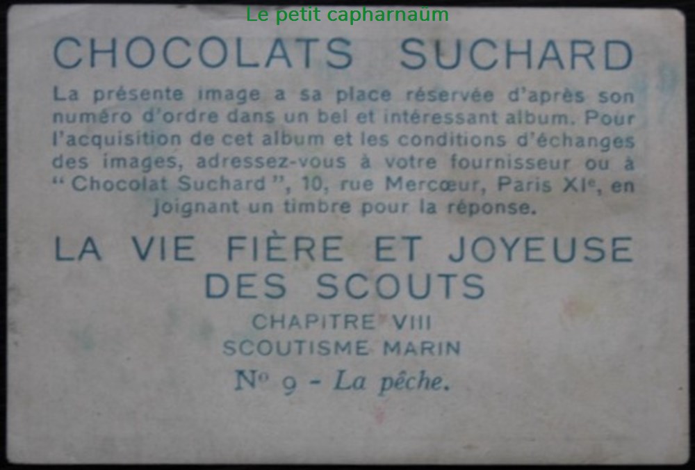 Image / Chromo - La vie fière et joyeuse des scouts - VIII-09 - La pêche documents anciens chromos images alimentaires image chromo la vie fiere et joyeuse des scouts viii 09 la peche