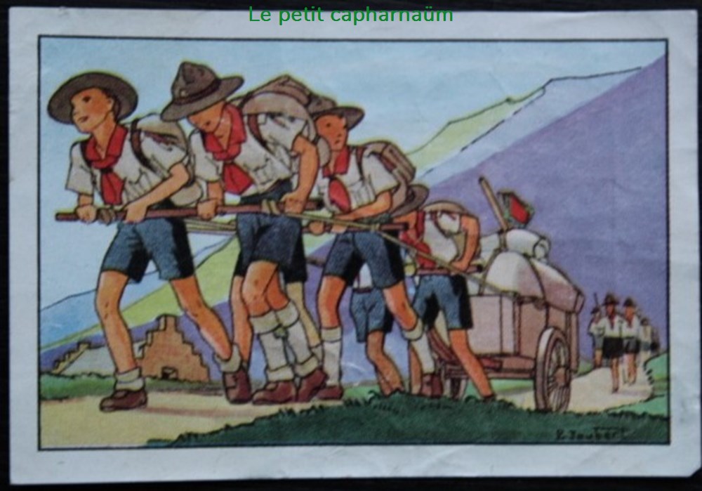 documents anciens chromos images alimentaires image chromo la vie fiere et joyeuse des scouts vi 04 arrivee au camp