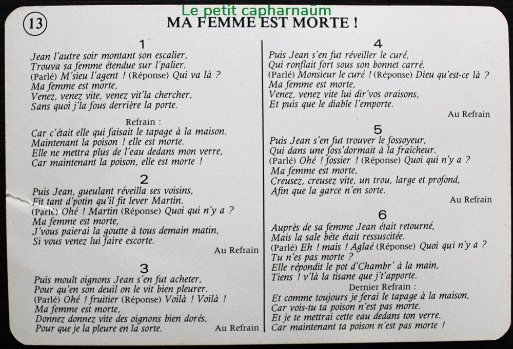 jeux societe jouets cartes chanson paillarde ma femme est morte
