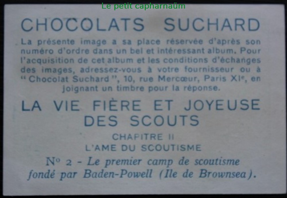 Image / Chromo - La vie fière et joyeuse des scouts - II-02 - Le premier camp de scoutisme documents anciens chromos images alimentaires image chromo la vie fiere et joyeuse des scouts ii 02 le premier camp de scoutisme