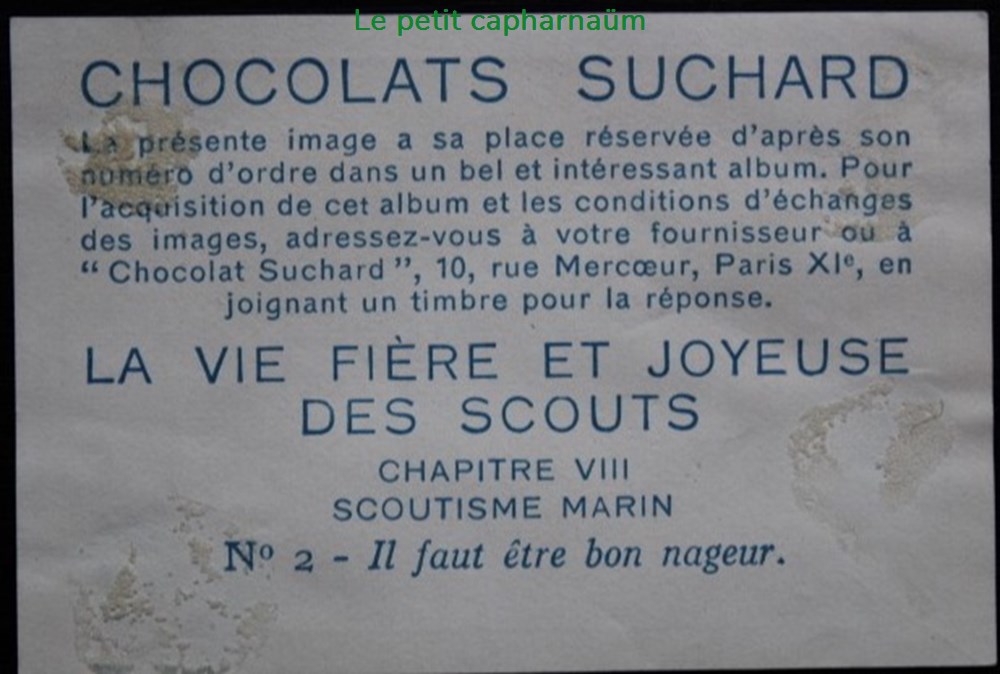 Image / Chromo - La vie fière et joyeuse des scouts - VIII-02 - Il faut être bon nageur documents anciens chromos images alimentaires image chromo la vie fiere et joyeuse des scouts viii 02 il faut etre bon nageur