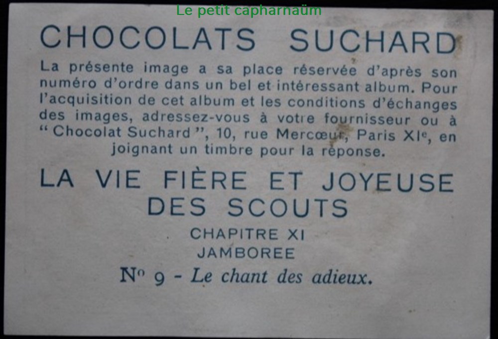 Image / Chromo - La vie fière et joyeuse des scouts - XI-09 - Le chant des adieux documents anciens chromos images alimentaires image chromo la vie fiere et joyeuse des scouts xi 09 le chant des adieux