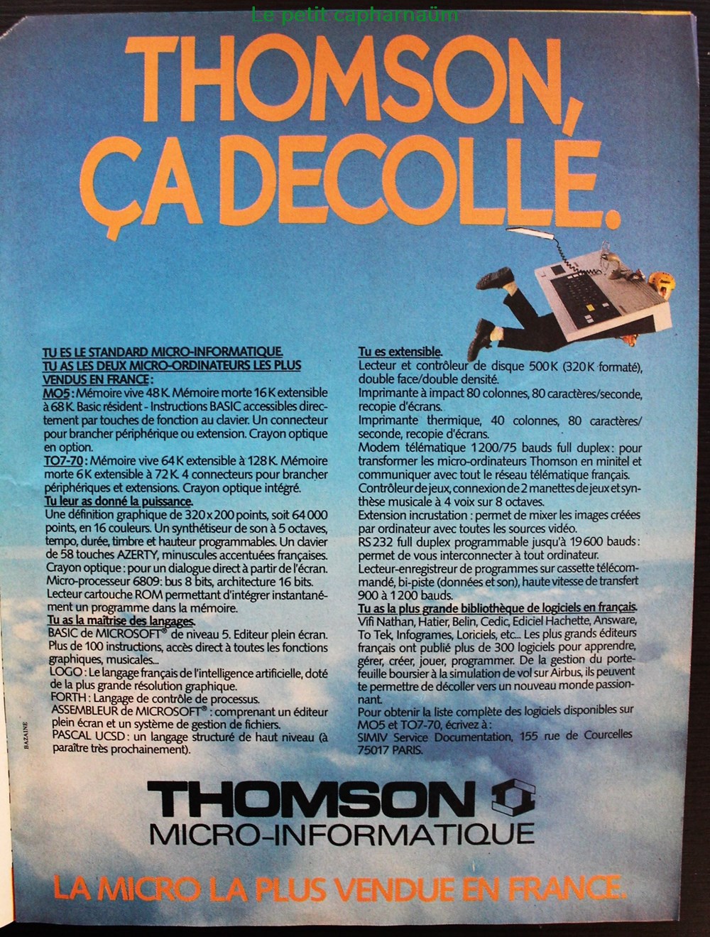 documents anciens publicites publicite thomson to7 1985