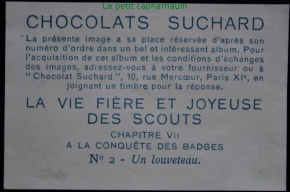 Image / Chromo - La vie fière et joyeuse des scouts - VII-02 - Un louveteau documents anciens chromos images alimentaires image chromo la vie fiere et joyeuse des scouts vii 02 un louveteau