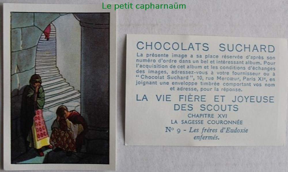 Image / Chromo - La vie fière et joyeuse des scouts - XVI-09 - Les frères d'Eudoxie enfermés documents anciens chromos images alimentaires image chromo la vie fiere et joyeuse des scouts xvi 09 les freres eudoxie enfermes