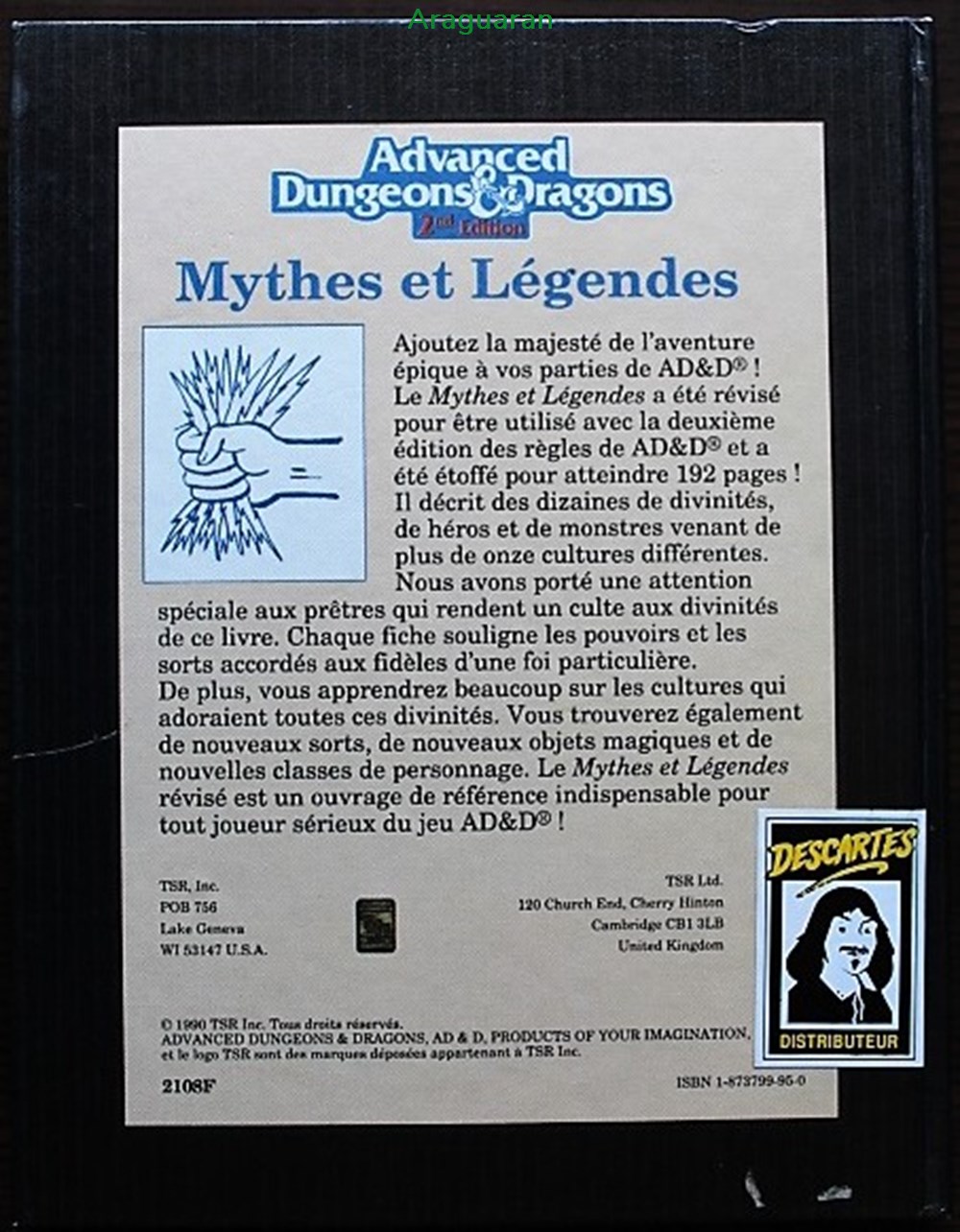Jeu de rôle - AD&D2 - Mythes et légendes jeux societe jouets roles jeu de role ad d2 mythes et legendes