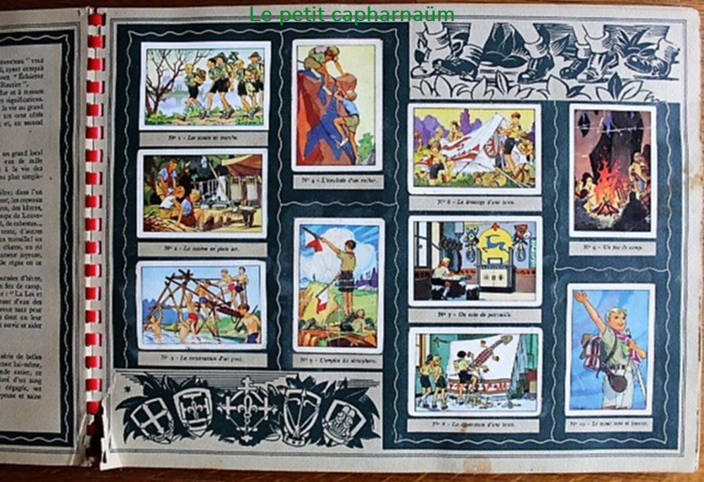 Album Suchard - La vie fière et joyeuse des scouts 5 documents anciens chromos images alimentaires album suchard la vie fiere et joyeuse des scouts