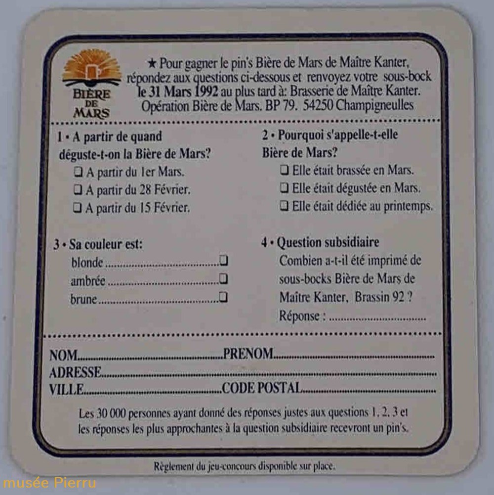 Kanterbraü mars 92 objets publicitaires kanterbrau mars 92
