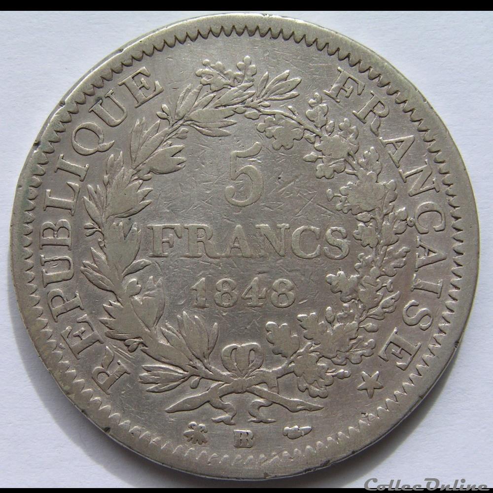monnaie france moderne 5 francs hercule 1848 bb