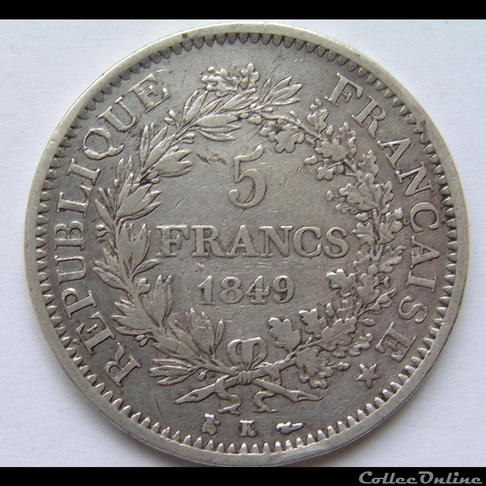 monnaie france moderne 5 francs hercule 1849 k