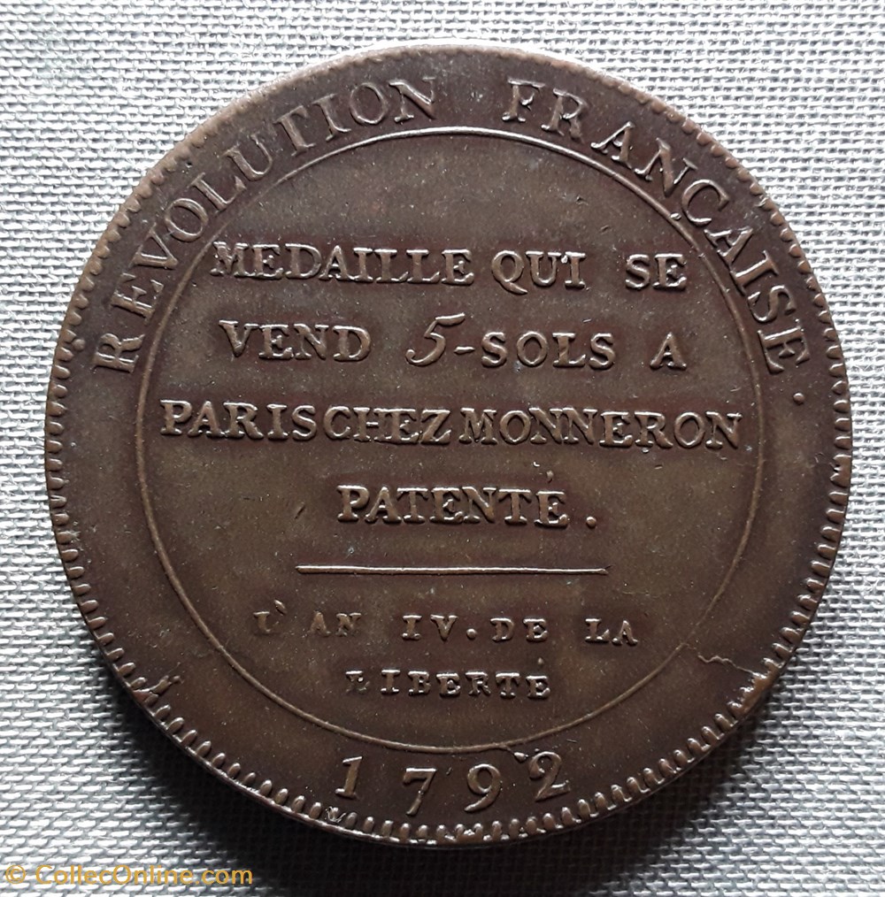 Essai ou refrappe du Monneron de cinq sols monnaies monde france essai ou refrappe du monneron de cinq sols