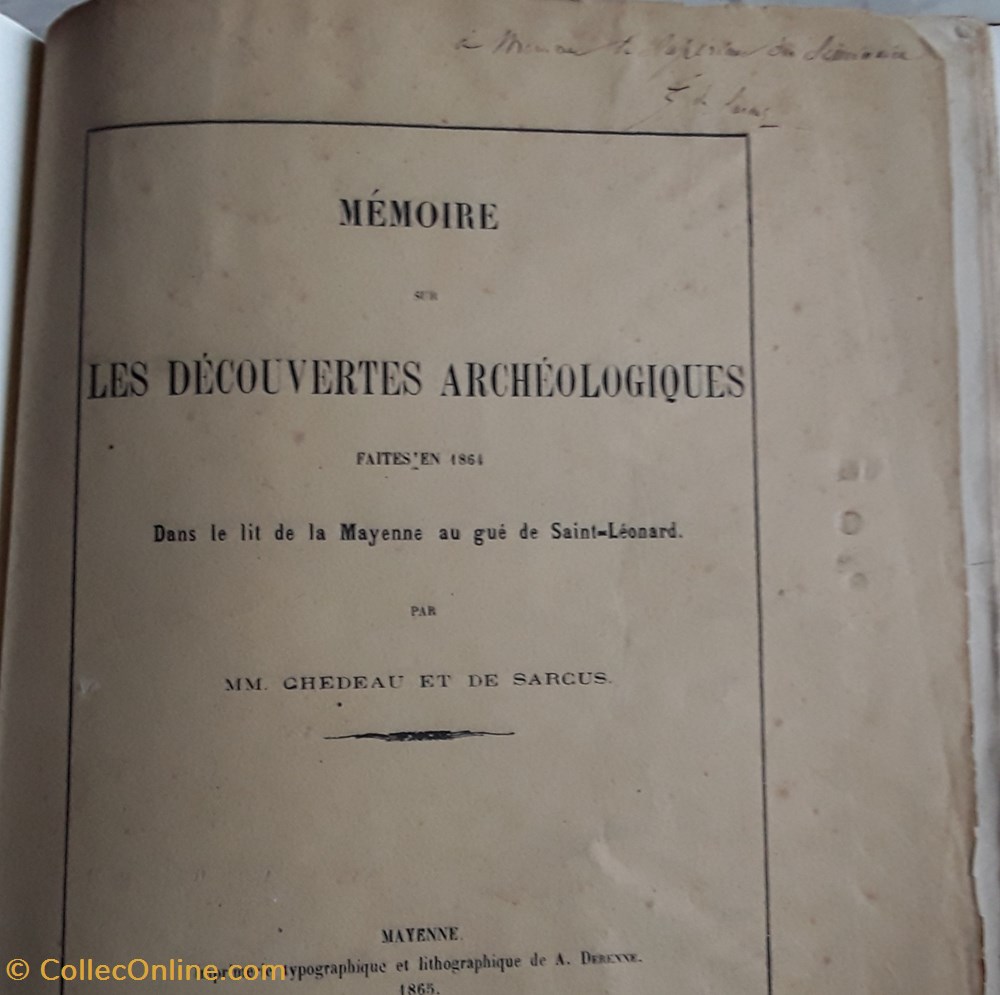 Chedeau, De Sarcus , Mémoire sur les découvertes archéologique faites en 1864 livres bd revues chedeau de sarcus memoire sur les decouvertes archeologique faites en 1864