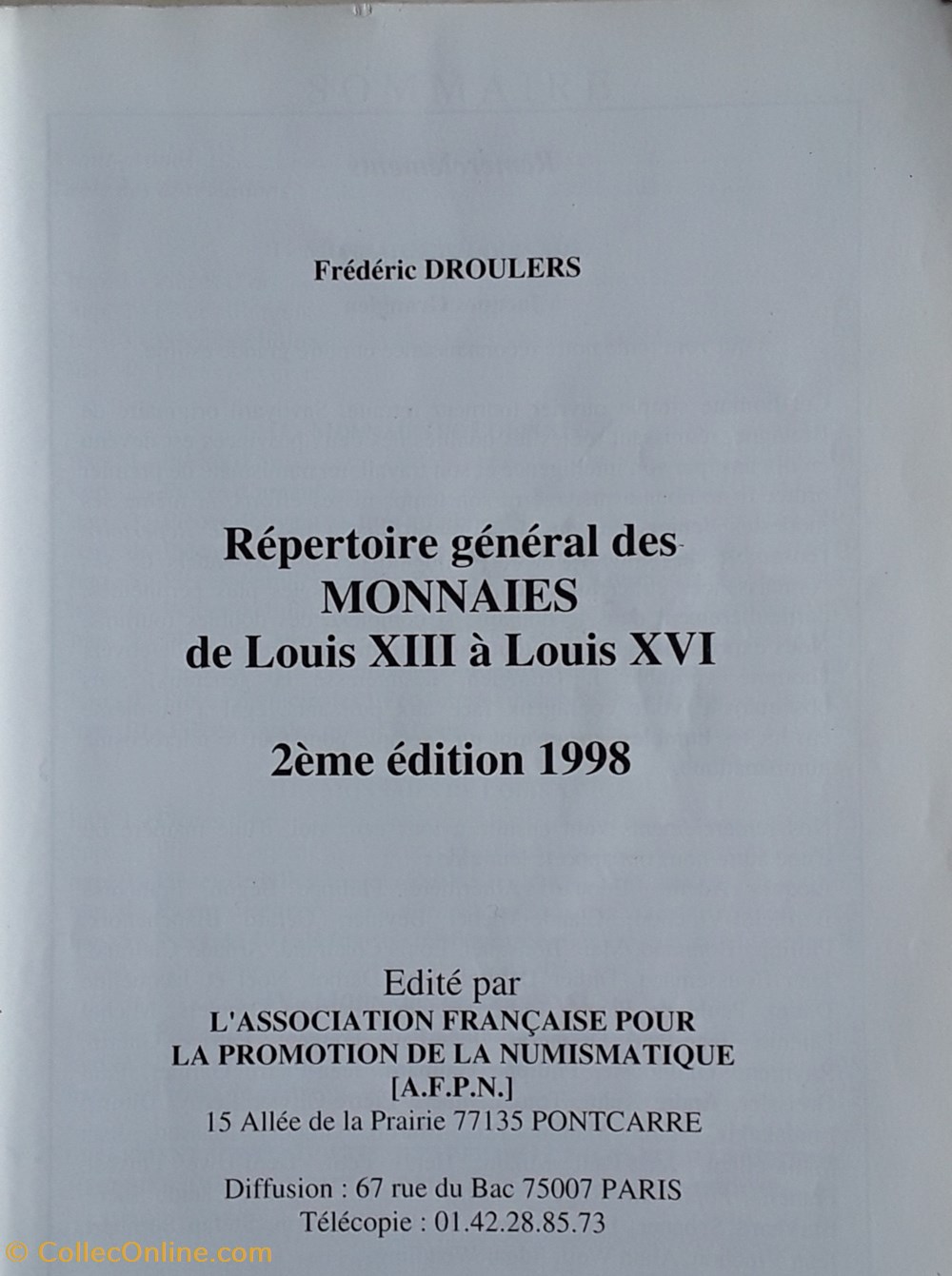 Frédéric Droulers , répertoire général des monnaies de Louis XIII à Louis XVI livres bd revues frederic droulers repertoire general des monnaies de louis xiii a louis xvi