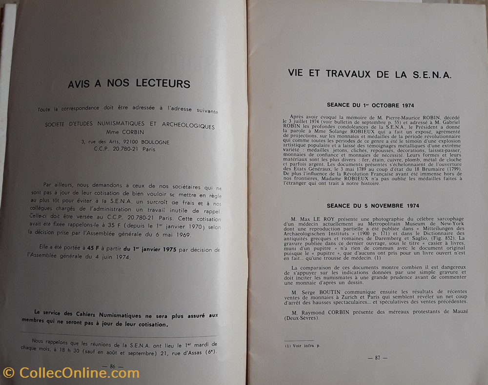 livres bd revues cahiers numismatiques de la s e n a
