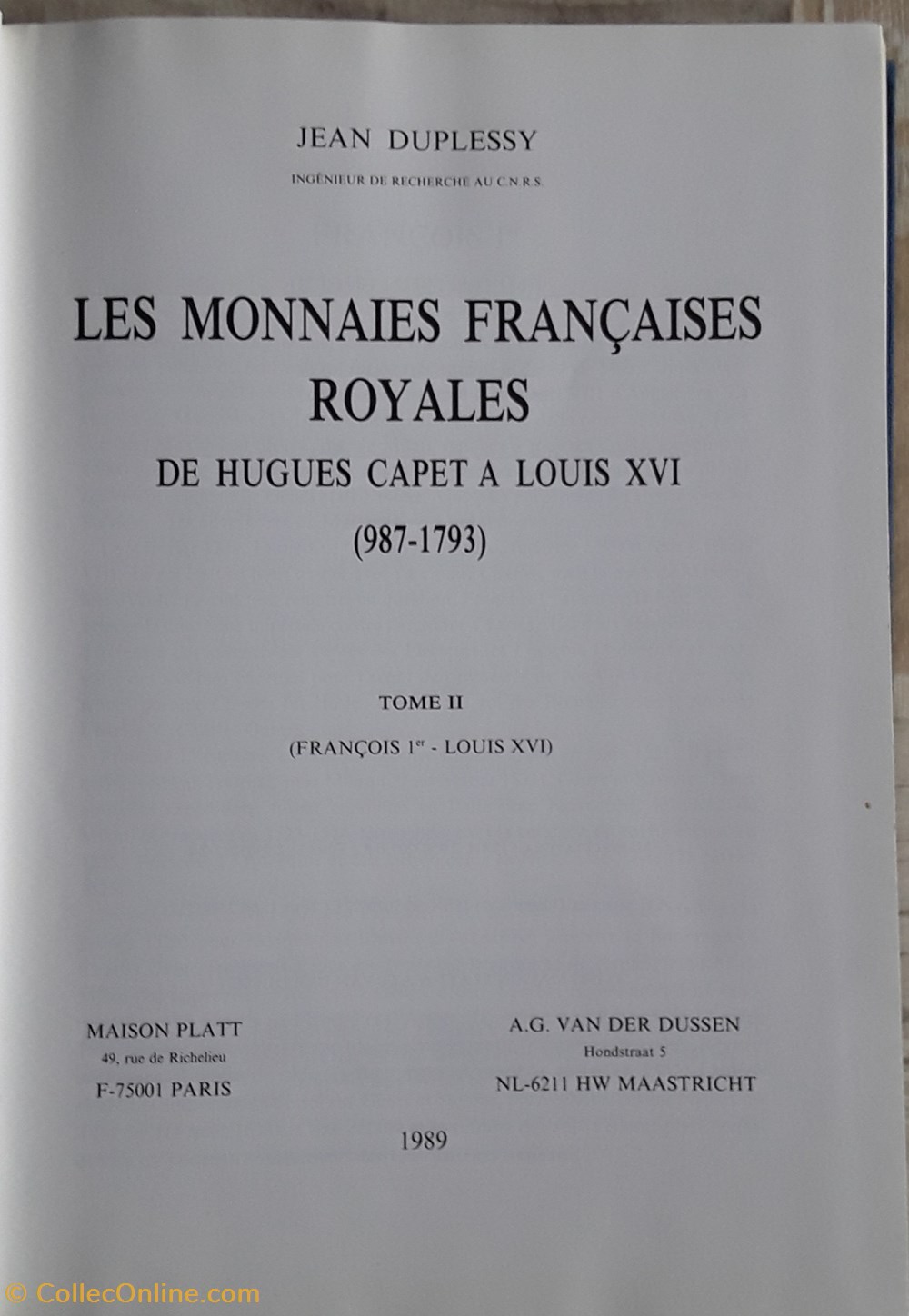 livres bd revues jean duplessy les monnaies francaises royales