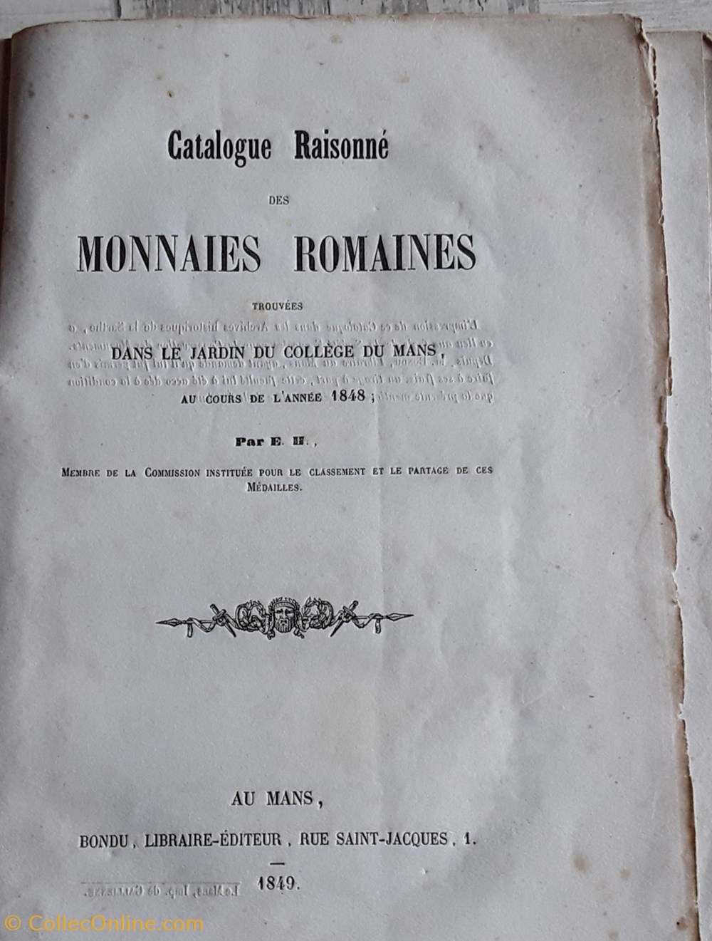 H.Hucher , Catalogue raisonné des monnaies Romaines trouvées dans le jardin du collège du Mans livres bd revues h hucher catalogue raisonne des monnaies romaines trouvees dans le jardin du college du mans