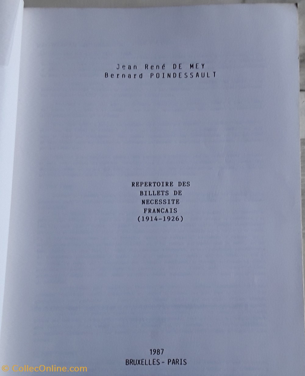 J.R. de Mey , B. Poindessault , répertoire des billets de nécessité Français livres bd revues j r de mey b poindessault repertoire des billets de necessite francais