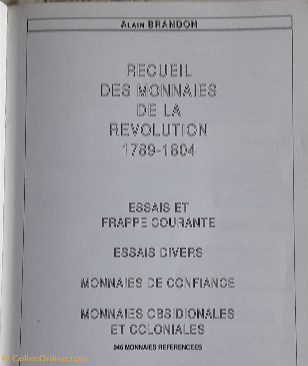 livres bd revues alain brandon recueil des monnaies de la revolution 1789 1804