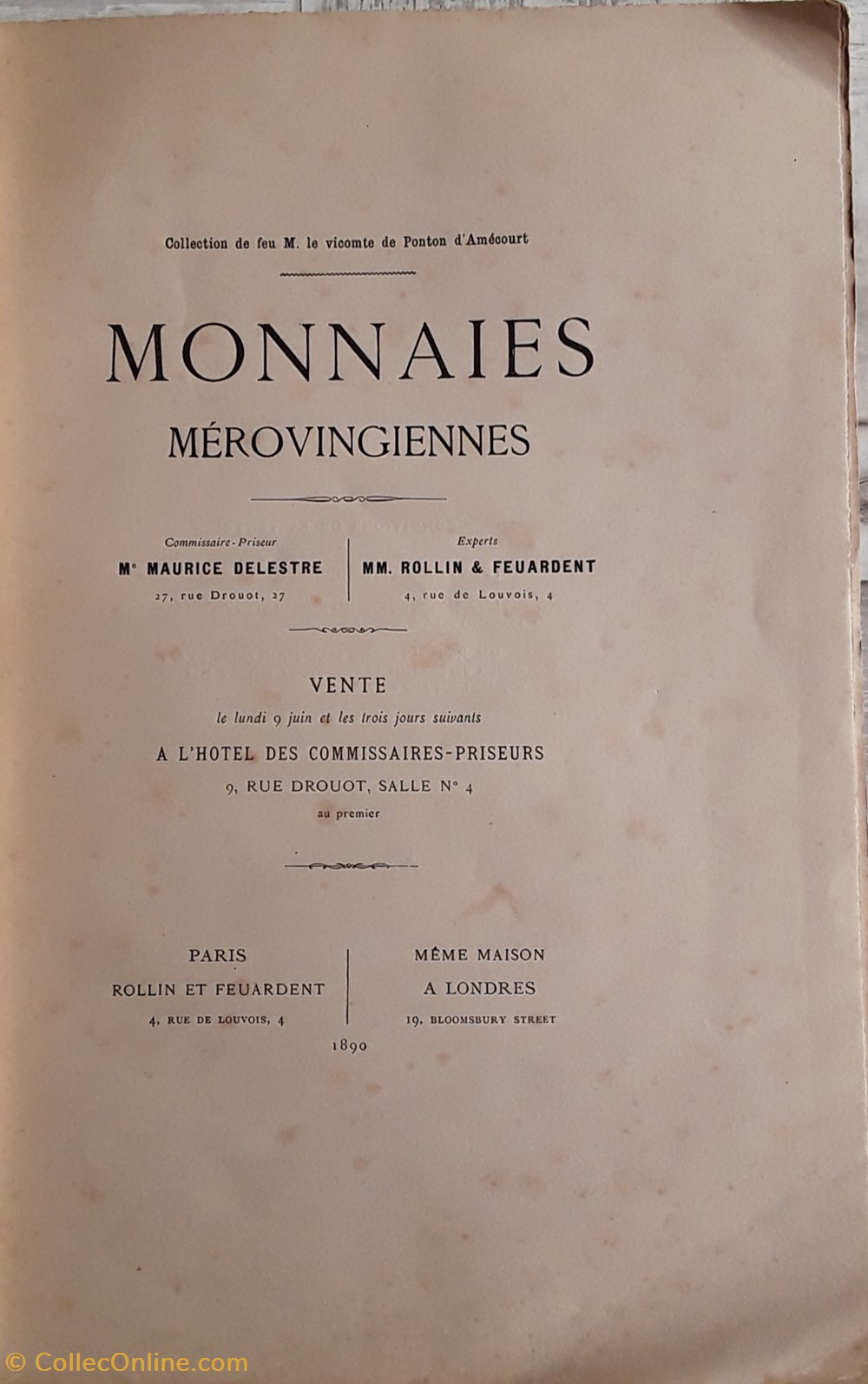 Collection Ponton D'Amécourt , monnaies Mérovingiennes livres bd revues collection ponton amecourt monnaies merovingiennes