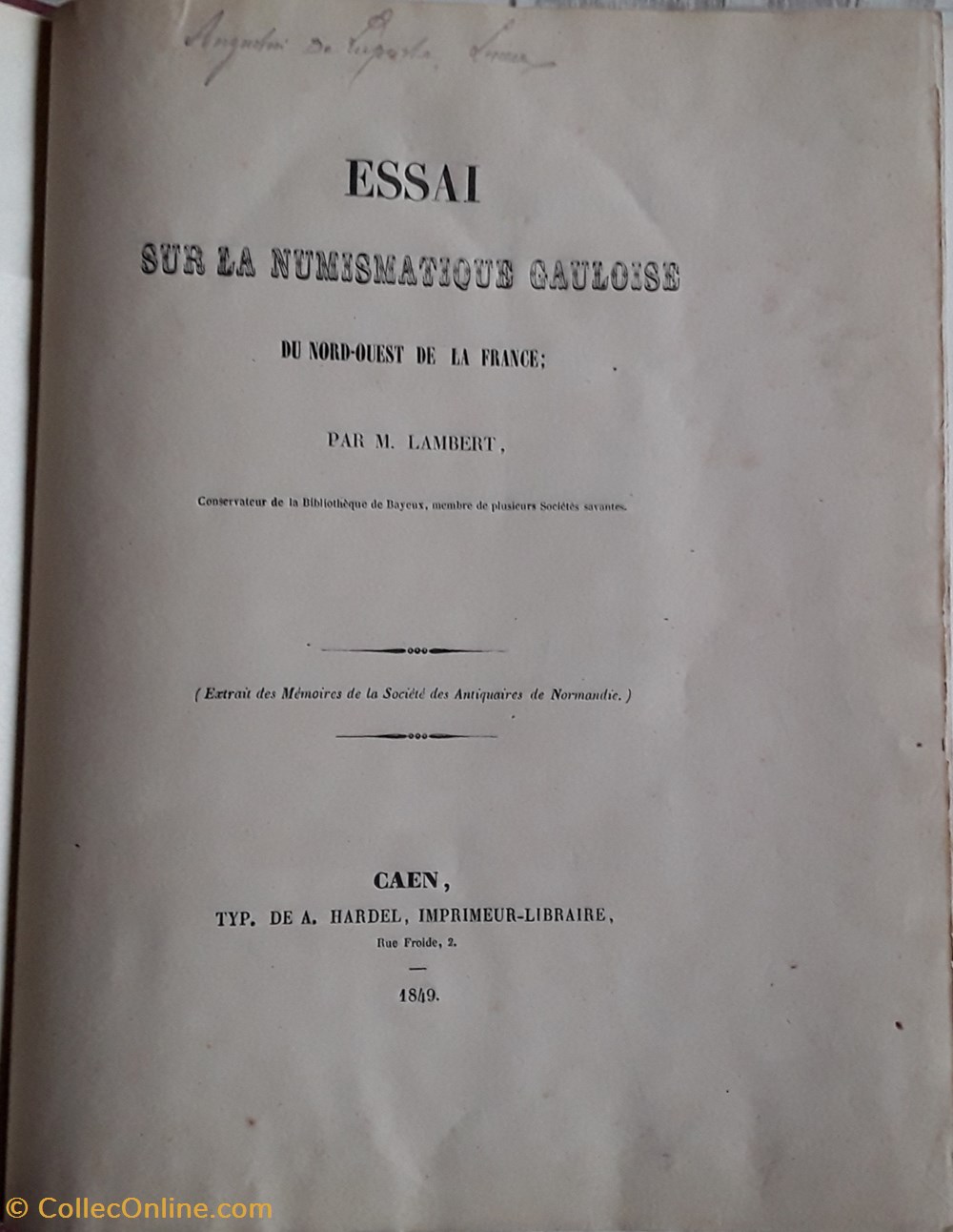 M. Lambert , Essai sur la numismatique Gauloise du nord-ouest de la France livres bd revues m lambert essai sur la numismatique gauloise du nord ouest de la france