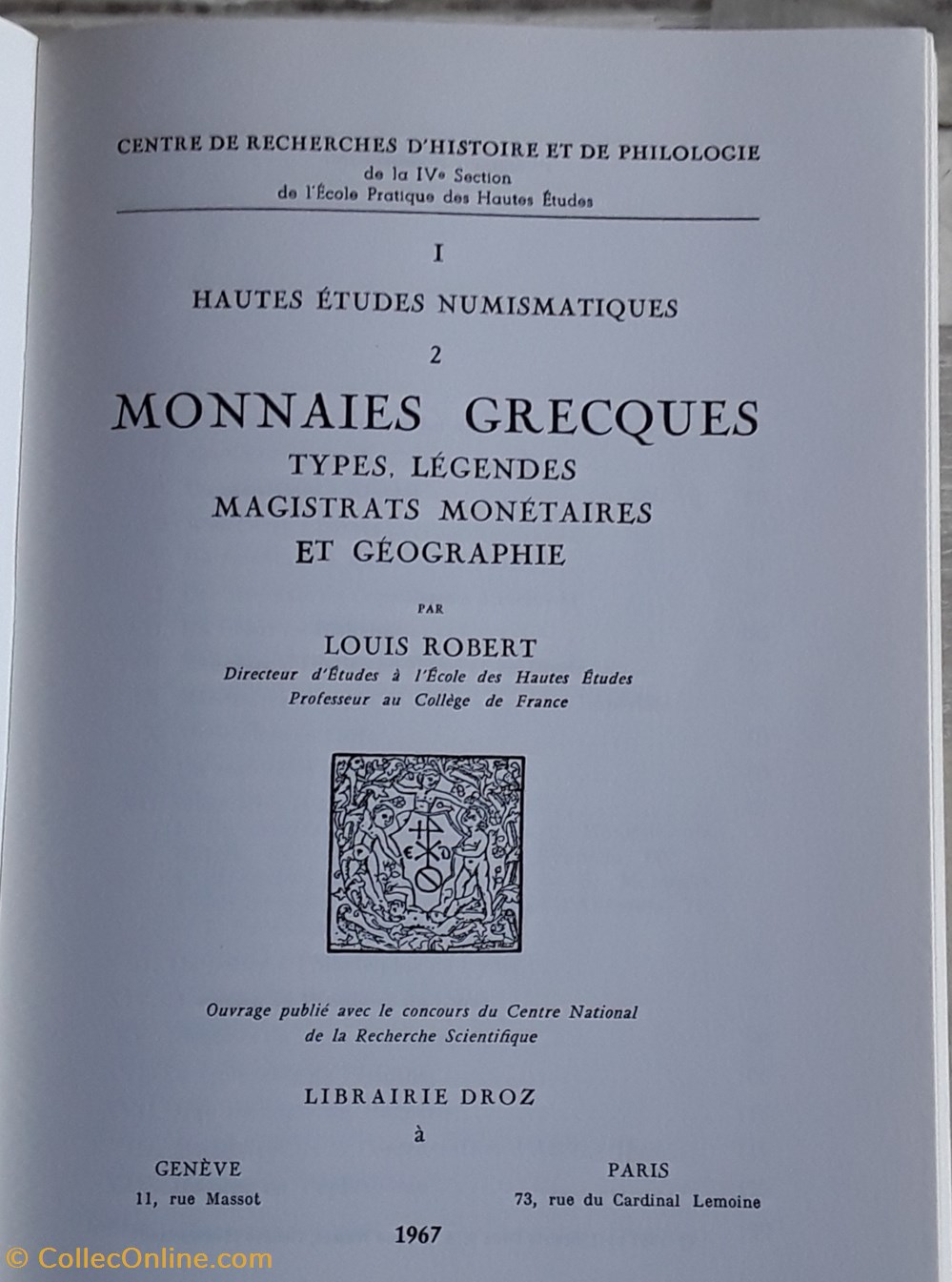 Louis Robert , Monnaies Grecques livres bd revues louis robert monnaies grecques