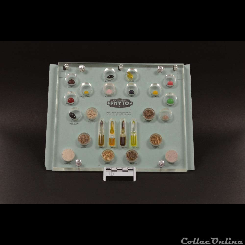 patrimoine religieux objet culte 59 plaque de presentation des differents medicaments produits par le laboratoire phyto